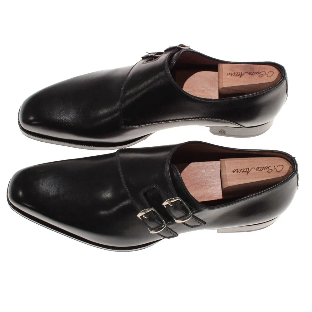 Di Bianco NWD Double Monk Strap Dress Shoes Size 9 US in Black Leather